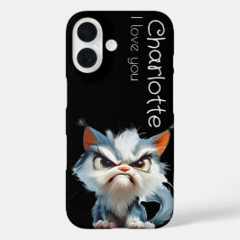 Niedliche grauwütende Cartoon Katzen Name iPhone 16 Hülle