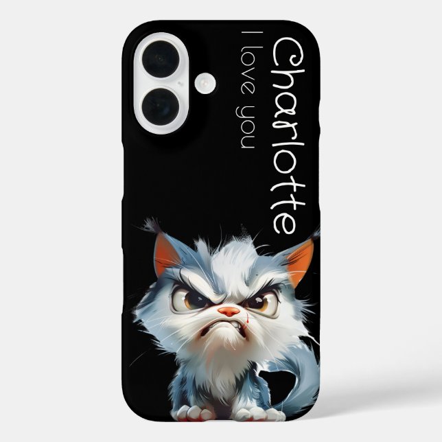 Niedliche grauwütende Cartoon Katzen Name Case-Mate iPhone Hülle (Rückseite)