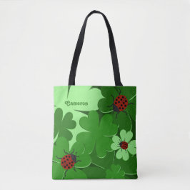 Niedliche Green Clover Blätter Ladybug Name Tote T