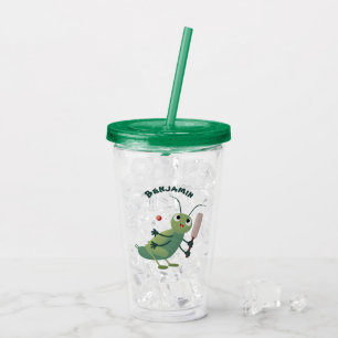 Niedliche Green Cricket Insekt Cartoon-Abbildung Acryltrinkbecher