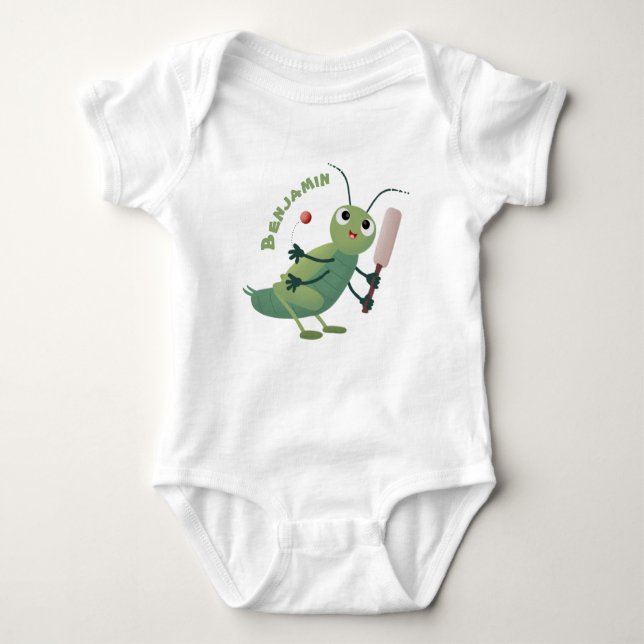 Niedliche Green Cricket Insekt Cartoon-Abbildung Baby Strampler (Vorderseite)