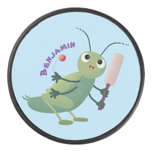 Niedliche Green Cricket Insekt Cartoon-Abbildung Eishockey Puck (Vorderseite)