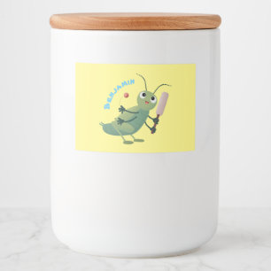 Niedliche Green Cricket Insekt Cartoon-Abbildung Lebensmitteletikett