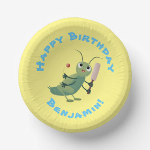 Niedliche Green Cricket Insekt Cartoon-Abbildung Pappteller