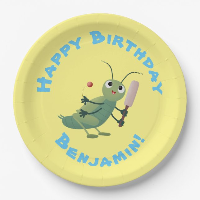 Niedliche Green Cricket Insekt Cartoon-Abbildung Pappteller (Vorderseite)