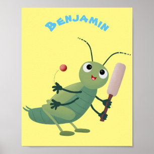 Niedliche Green Cricket Insekt Cartoon-Abbildung Poster