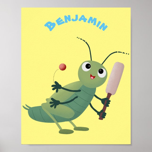 Niedliche Green Cricket Insekt Cartoon-Abbildung Poster (Vorne)