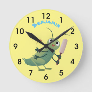Niedliche Green Cricket Insekt Cartoon-Abbildung Runde Wanduhr