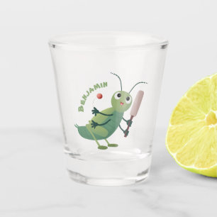 Niedliche Green Cricket Insekt Cartoon-Abbildung Schnapsglas