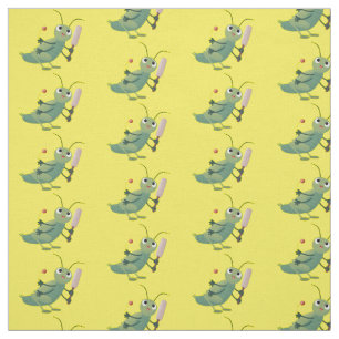 Niedliche Green Cricket Insekt Cartoon-Abbildung Stoff