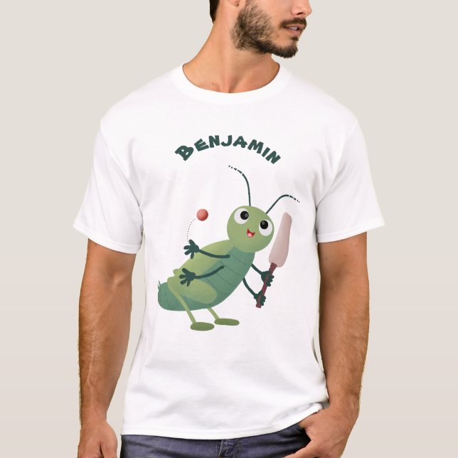 Niedliche Green Cricket Insekt Cartoon-Abbildung T-Shirt (Vorderseite)