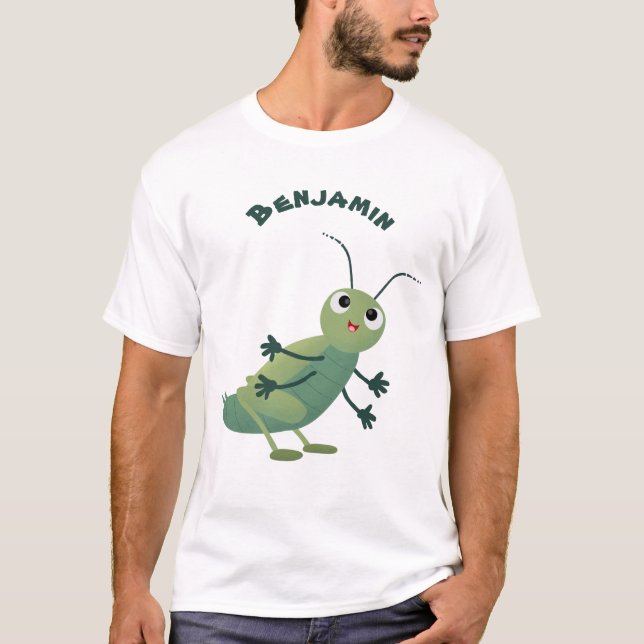 Niedliche Green Cricket Insekt Cartoon-Abbildung T-Shirt (Vorderseite)