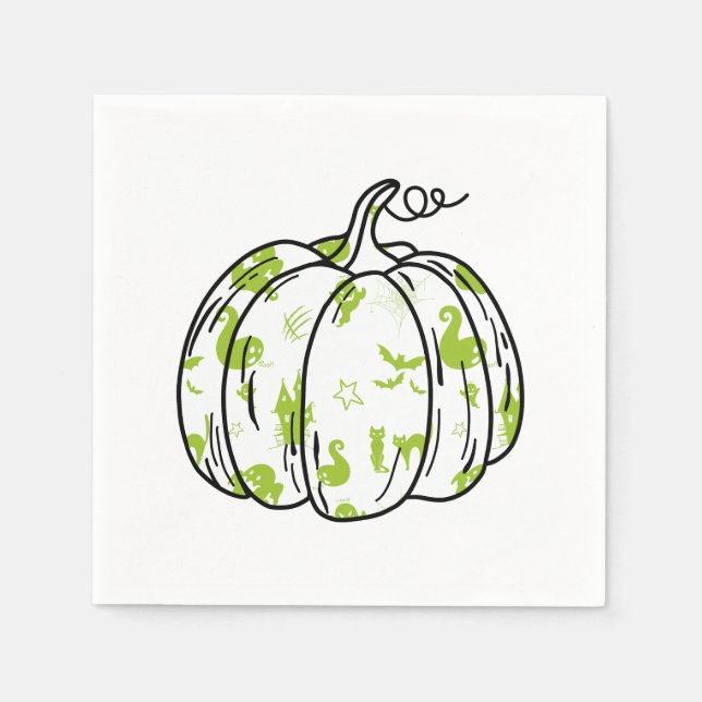 Niedliche Green Halloween Icons in Pumpkin Cocktai Serviette (Vorderseite)