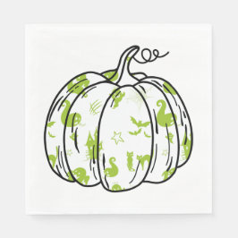 Niedliche Green Halloween Icons in Pumpkin Luncheo Serviette