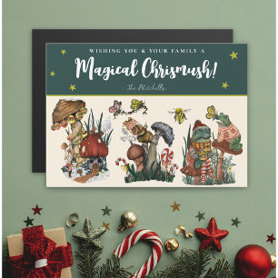 Niedliche Green Magic Mushroom Magnetic Christmas Magnetkarte