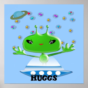 Niedliche Green Outer Space Außerirdischen mit Rau Poster