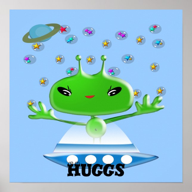 Niedliche Green Outer Space Außerirdischen mit Rau Poster (Vorne)