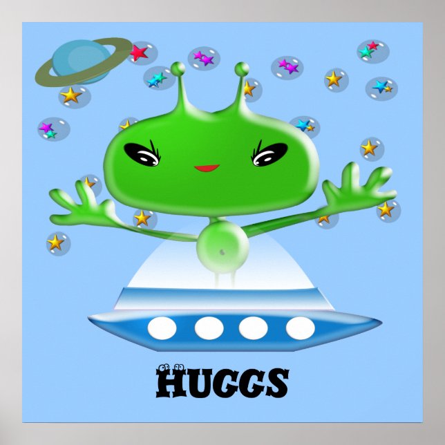 Niedliche Green Outer Space Außerirdischen mit Rau Poster (Vorne)