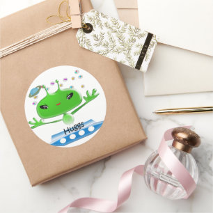 Niedliche Green Outer Space Außerirdischen mit Rau Runder Aufkleber