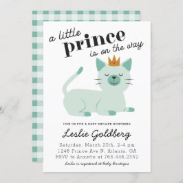 Niedliche Green Prince Kitty Cat Kinderdusche Einladung