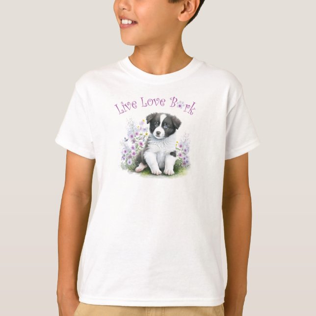 Niedliche Grenz Collie Dog floral T-Shirt (Vorderseite)