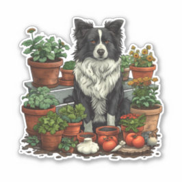 Niedliche Grenz-Collie-Gartenarbeit Aufkleber