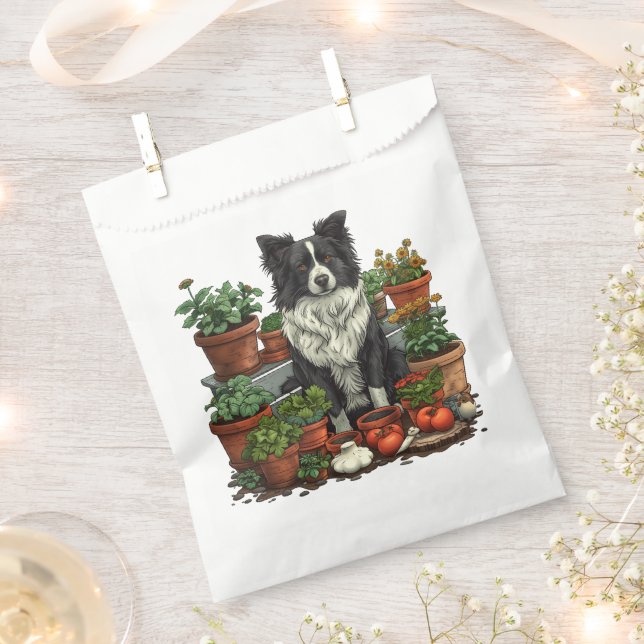 Niedliche Grenz-Collie-Gartenarbeit Geschenktütchen (Ausgeschnitten)