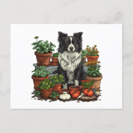 Niedliche Grenz-Collie-Gartenarbeit Postkarte