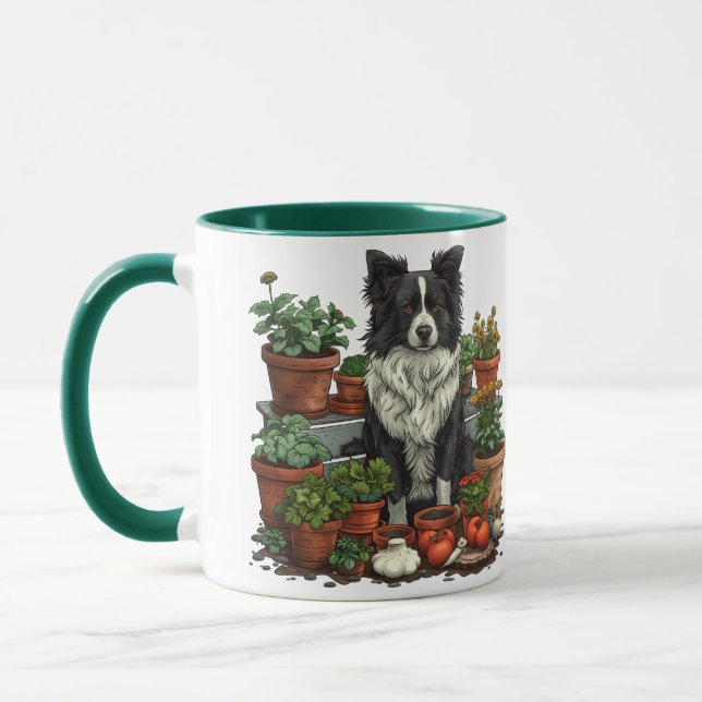 Niedliche Grenz-Collie-Gartenarbeit Tasse (Links)
