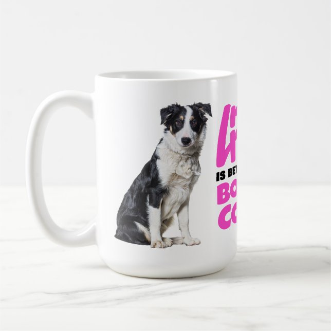 Niedliche Grenz Collie Lover Schwarz-weißer Welpen Kaffeetasse (Links)