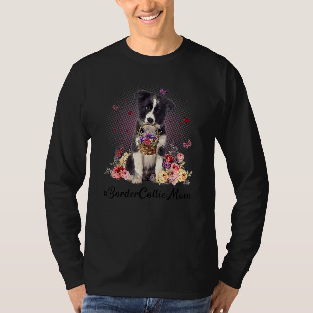 Niedliche Grenz-Collie Mama Blume Glücklicher Mutt T-Shirt (Vorderseite)