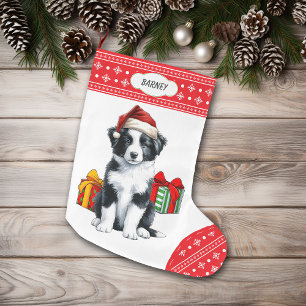 Niedliche Grenz-Collie Welpe-Weihnachtsmannmütze S Großer Weihnachtsstrumpf