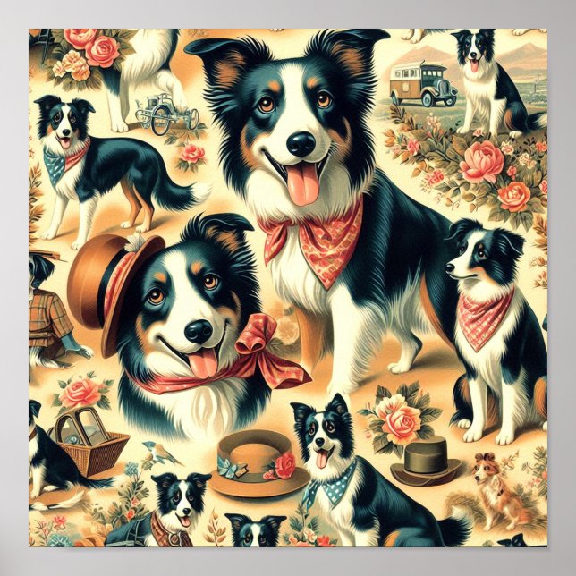 Niedliche Grenze Collie Seamless Poster (Vorne)