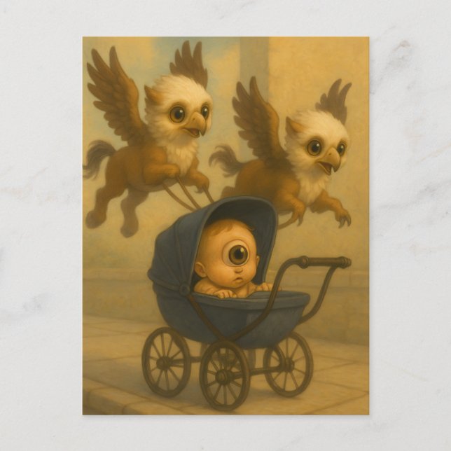 Niedliche Griffins & Baby Cyclops Mythology Fantas Postkarte (Vorderseite)