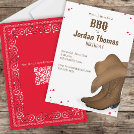 Niedliche GRILLEN Red Bandana Cowboy Party QR-Code Einladung