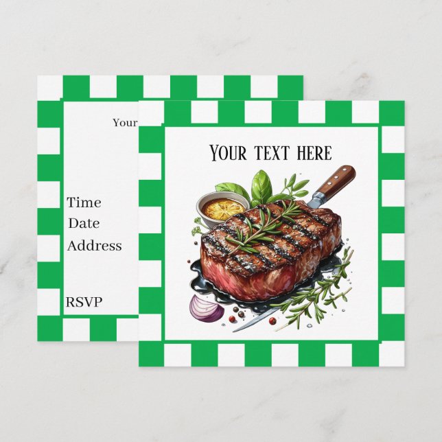 Niedliche GRILLEN Steak Party Einladung (Vorne/Hinten)