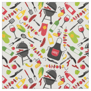 Niedliche GRILLEN Theme Grill Kebab Sausage Ketchu Stoff