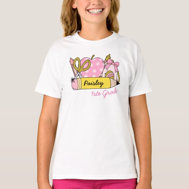 Niedliche Groovy Back to School Pencil für Mädchen T-Shirt (Vorderseite)