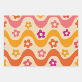 Niedliche Groovy-Blume auf Retrowellen Geschenkpapier Set