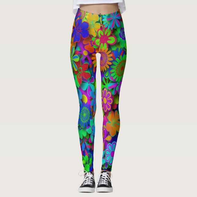 Niedliche Groovy Blume Garten Leggings (Vorderseite)