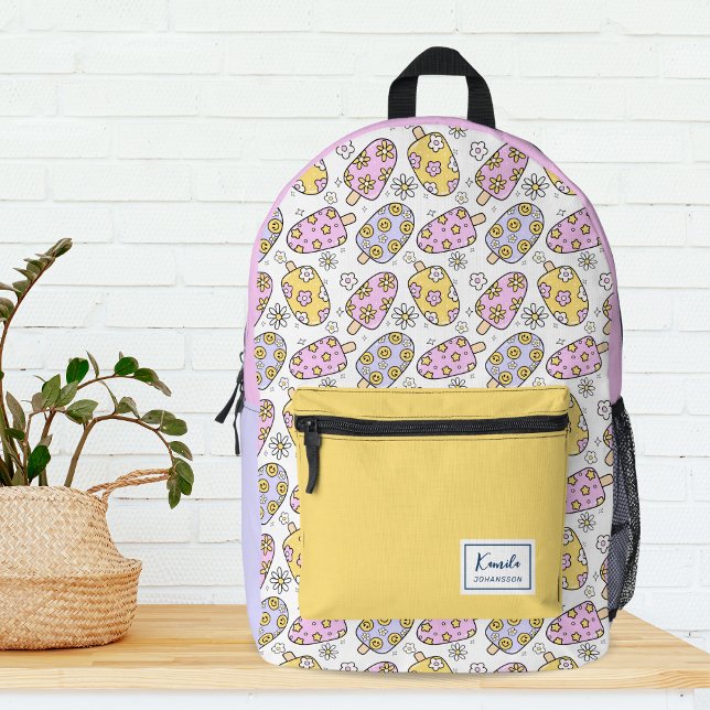 Niedliche Groovy Popsicle Retro Summer Monogram Bedruckter Rucksack (Von Creator hochgeladen)
