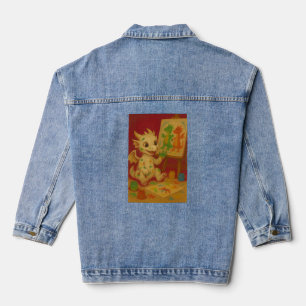 niedliche Großaugenröhrenmalerei Jeansjacke