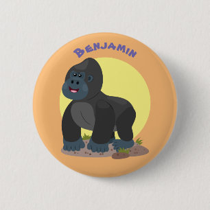 Niedliche, große Gorilla-Cartoon-Abbildung Button
