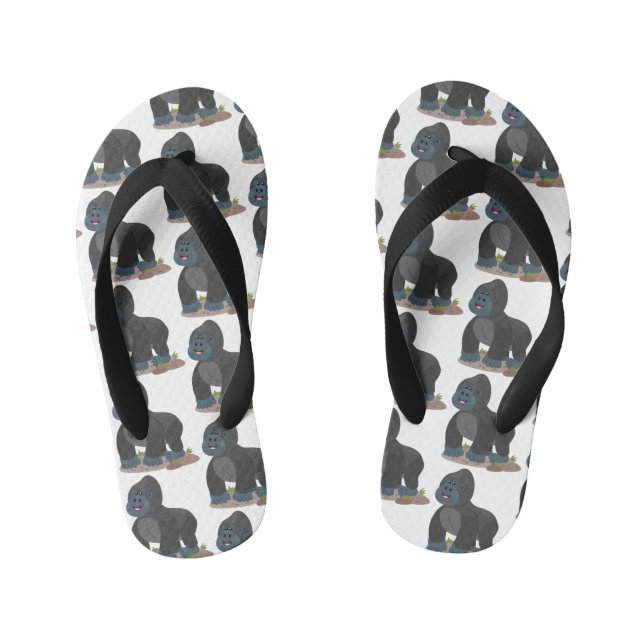 Niedliche, große Gorilla-Cartoon-Abbildung Kinderbadesandalen (Fußbett)