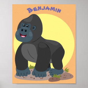 Niedliche, große Gorilla-Cartoon-Abbildung Poster