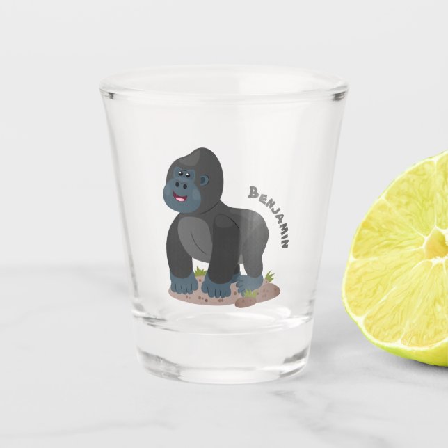 Niedliche, große Gorilla-Cartoon-Abbildung Schnapsglas (Vorderseite)