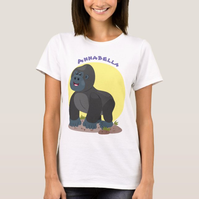 Niedliche, große Gorilla-Cartoon-Abbildung T-Shirt (Vorderseite)