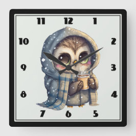 Niedliche große Mit Augen Schüssel mit einem Kaffe Quadratische Wanduhr