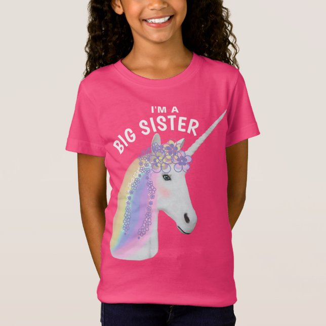Niedliche große Schwester Unicorn Rosa T-Shirt (Vorderseite)