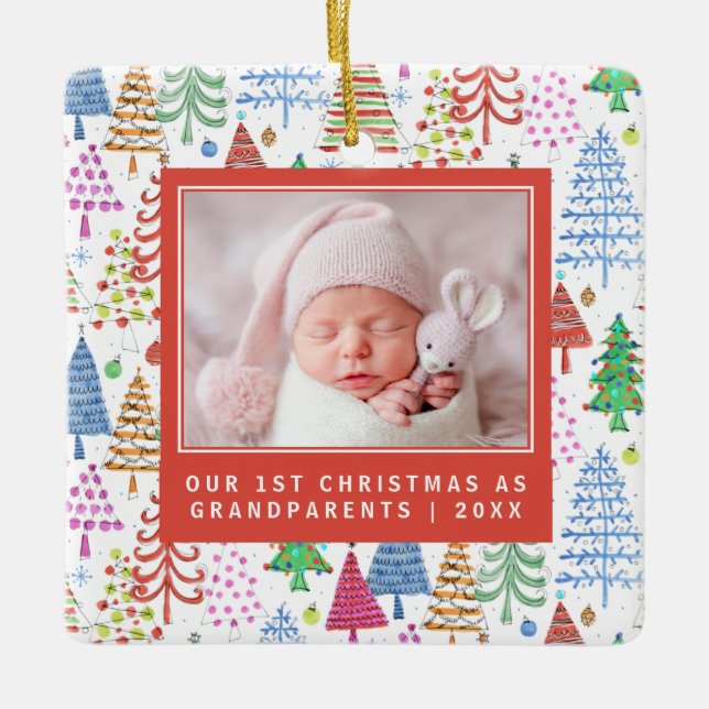 Niedliche Großeltern 1. Foto zu Weihnachtsbaumen Keramikornament (Vorderseite)